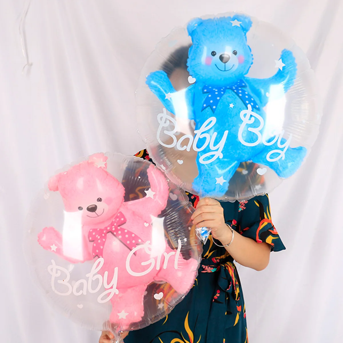 24inch Transparent Boy Girl Blue Pink Bubble Bobo Balloon Bear