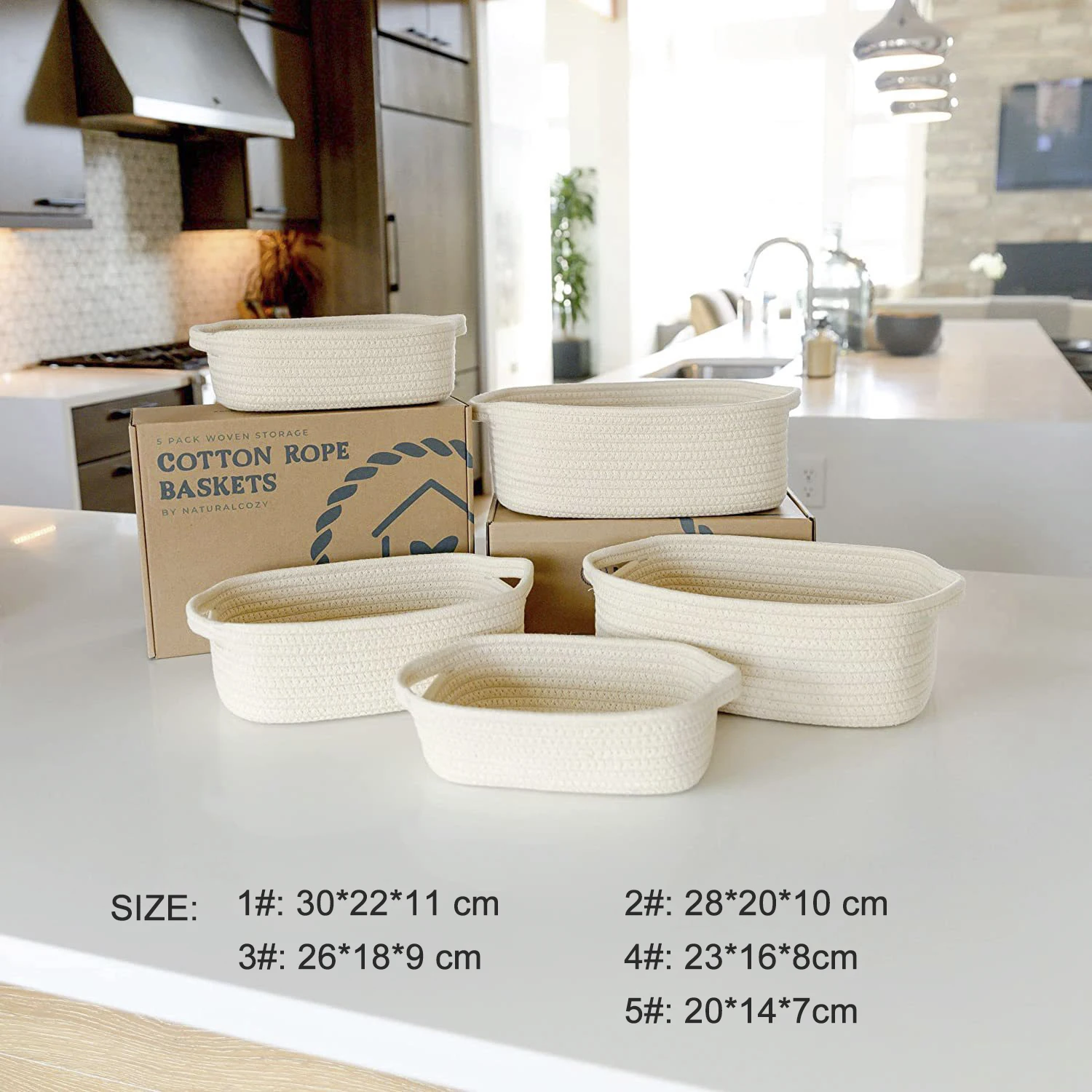 100 Natural Cotton Rope Baskets! Desk Home Decor Shallow Catchall Baskets,5piece Round Small