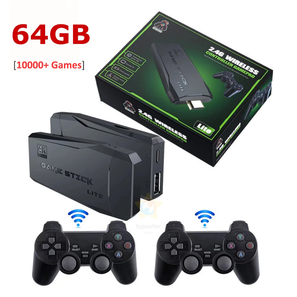 Семейный ТВ 64G Встроенный 10000 игр 2,4G беспроводной контроллер геймпад 4K HD M8 видео игровая консоль ps4