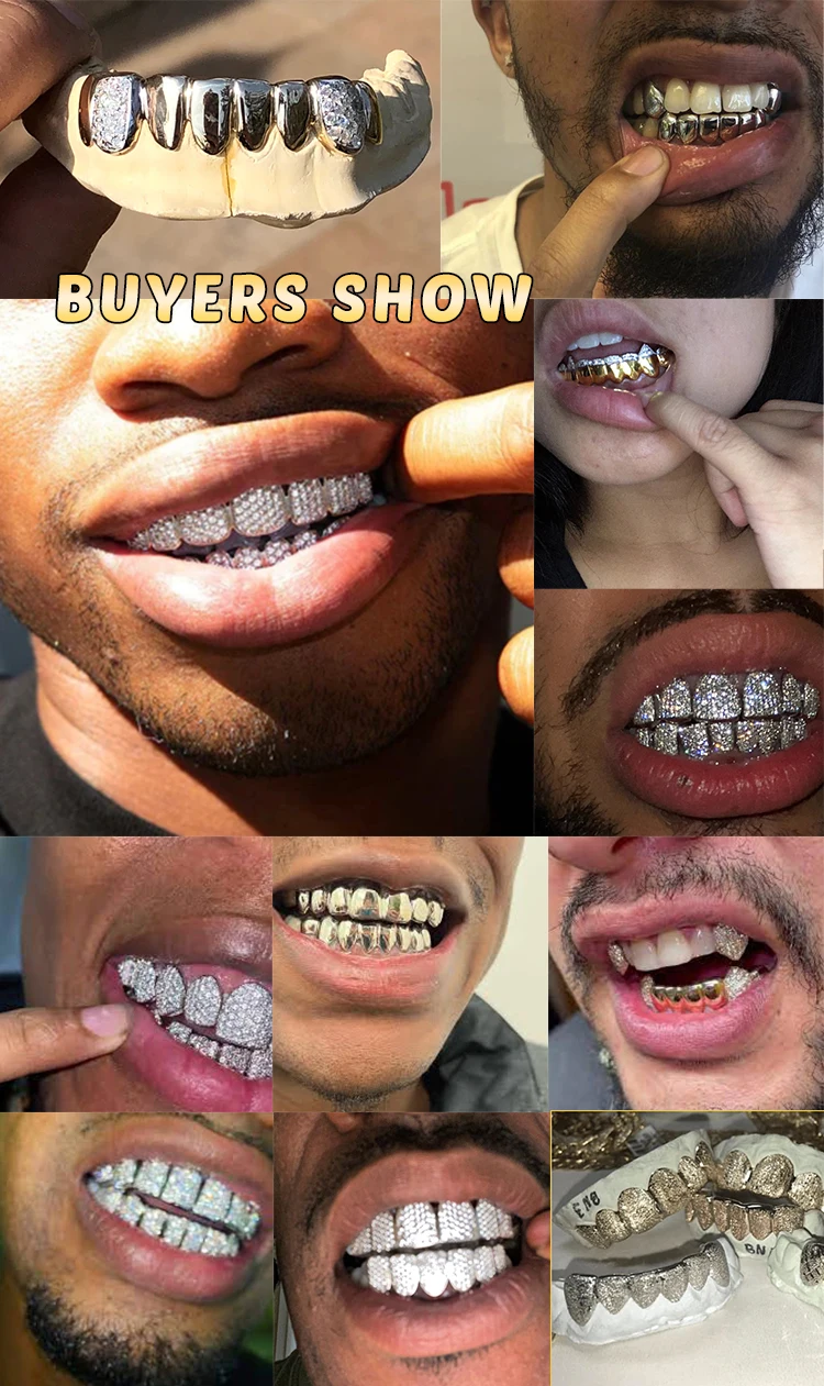 Custom Silver Gold Plated Diamond Grillz Teeth 8 Top & 8 Bottom