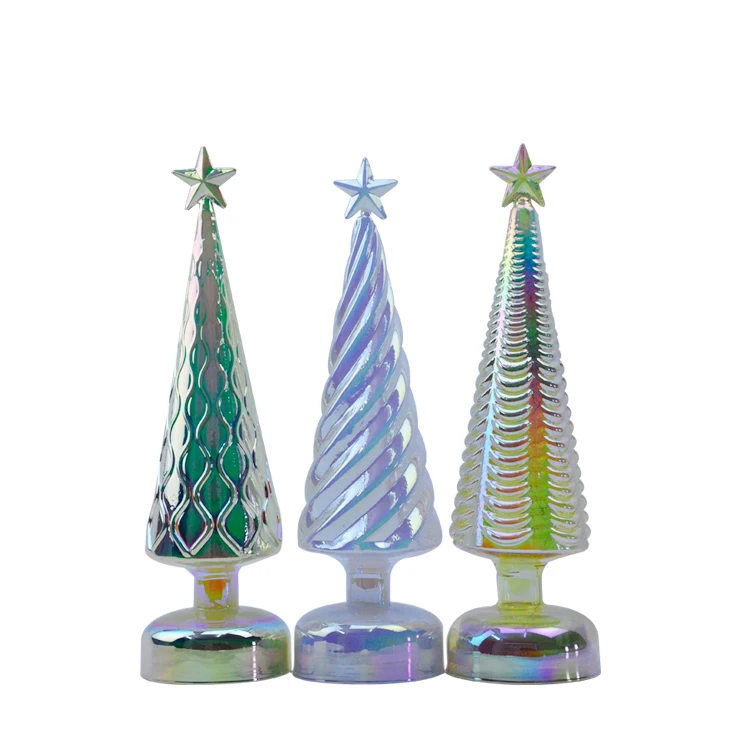 Romantic Holiday Atmosphere Party Shiny Lighting Christmas Decor Merry Glass Christmas Tree Led Table Decoration Small Christmas