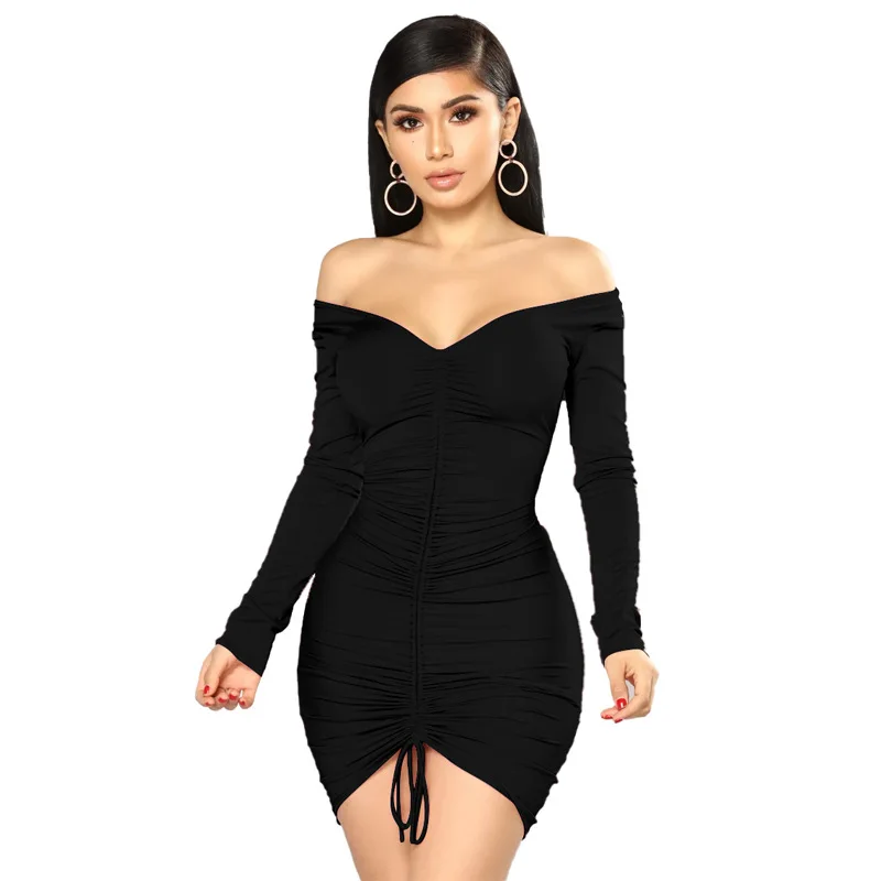 Long Sleeve Short Prom Dress Choice Long Sleeve Slim Bodycon Mini Dress  Women Turtleneck Pleated Party