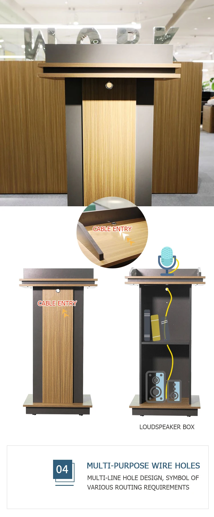 Modern wood lectern podium details