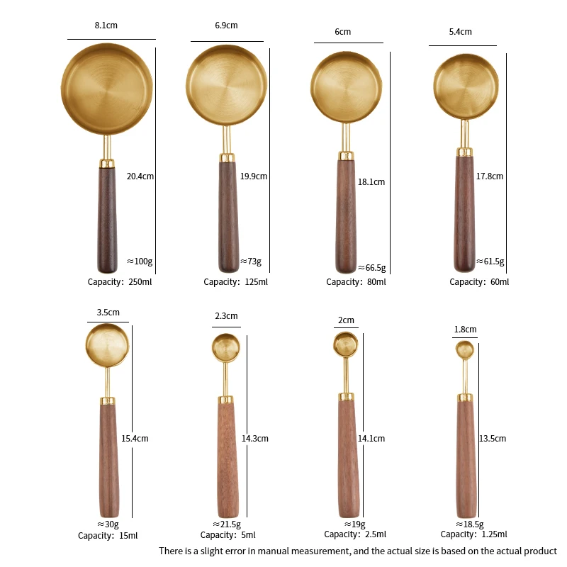 Copper Measuring Cups Spoons with a Wooden Handle in Sets of Different Copper Measuring Cups Spoons with a Wooden Handle in Sets of Different