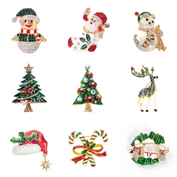 6 Broches De Noël Pailletées Avec Strass - Sapin, Père Noël, Renne... Pour Décorer Vêtements Et Sacs