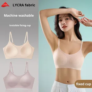 High Quality Seamless Thin Women's Fixed-Cup Bra Camisole Tank Top Wire-Free Support Adjusted Straps U-Back Everyday Knitted