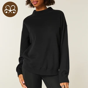 Oversized Mock Neck Fleece Sweatshirt - Super Soft Cotton Recycled Polyester Women Loungewear