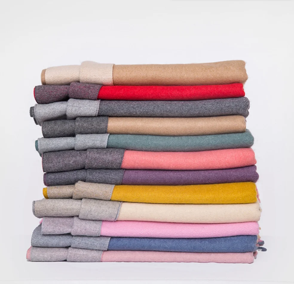 Новая двухсторонняя Толстая Женская шаль с кисточками двухцветная теплая однотонный шарф из