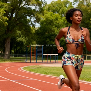 Women's Plus Size Quick Dry Bathing Suit Strappy Bikini Set Double Spaghetti Straps Leopard Floral Printed 2-Piece Thongs Front