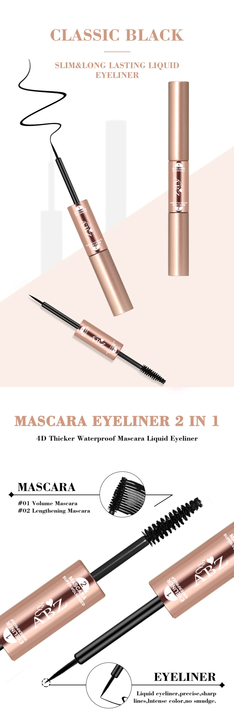 Waterproof Eyeliner Mascara Double Ended Lengthening Curling Mascara