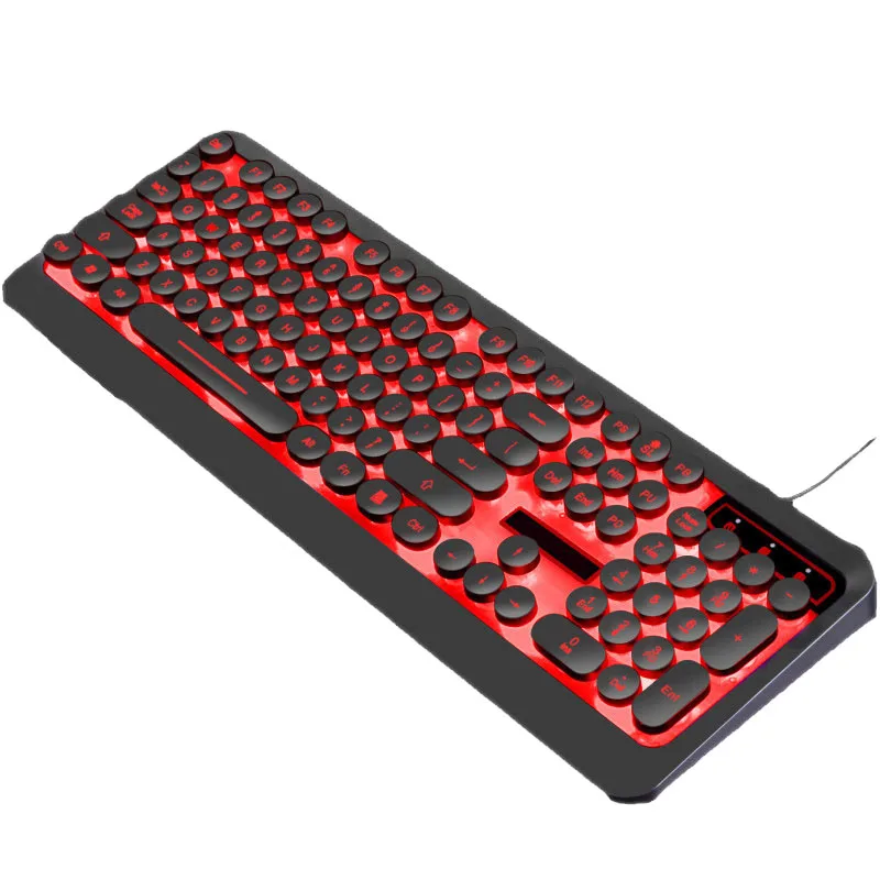 Retro Round Keycap Backlit USB Wired Russian English Gaming Keyboard