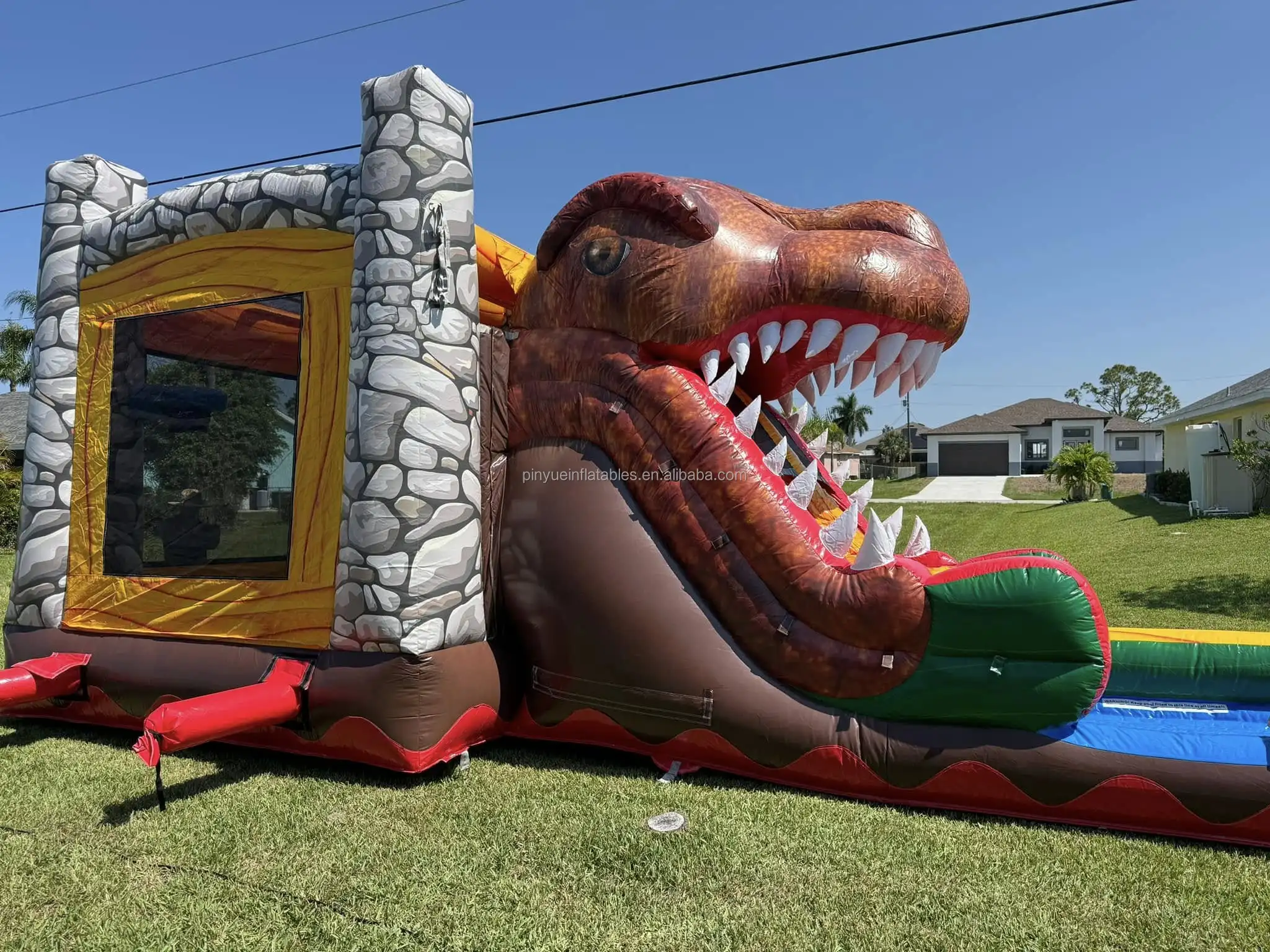 Custom Commercial T-Rex Dinosaur Double Lane Jungle Park Bouncy Castle ...