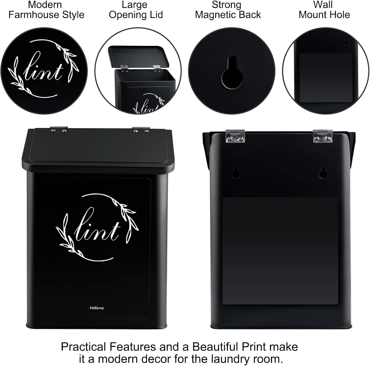 New Style Laundry Tablets Storage Containers with Lid Metal Magnetic Lint Bin Wall Mounted Laundry Canister