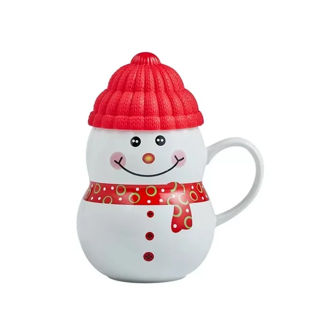 Ceramic Christmas Mugs Snowman Coffee Mug with Silicone Lid Ceramic Christmas Character Mug