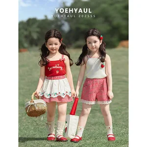 YOEHYAUL X5019 Baby Girls Summer Clothes Set Toddler 2-Piece Set Kids Fashion Clothing Girls T Shirt Shorts Skirt Outfit Clothes
