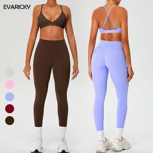Evaricky Custom Women Sportswear Fitness Sports Bra High-waisted Workout Leggings Set Breathable Quick Dry Four-Way Front