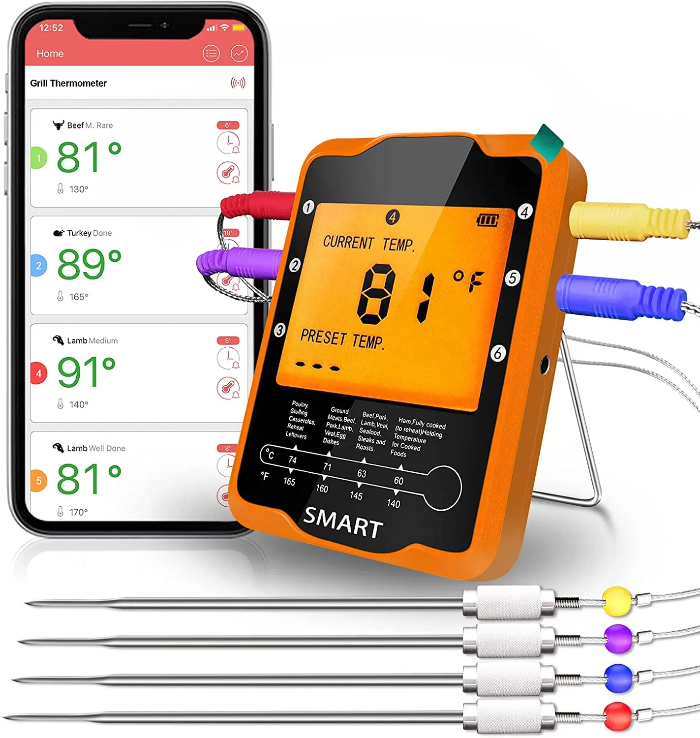 Wireless Meat Thermometer, Accurate Fast Read Digital Grill Thermometer  with Dual Probes Temperature & Time Alarm, 328FT range