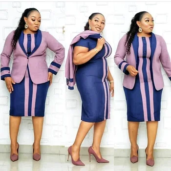 African Women's Plus Size Mother Dress Striped Button Suit Jacket Dress ...