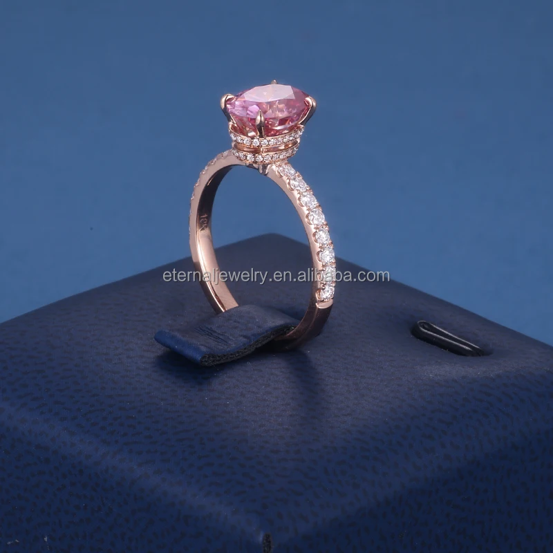 Real S925 Silver 10K 14K 18K Solid Rose Gold Engagement Ring