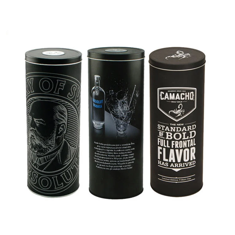 Factory Custom Round Tin Can Whiskey Vodka Tin Gift Wine Storage Metal Tins With Lids