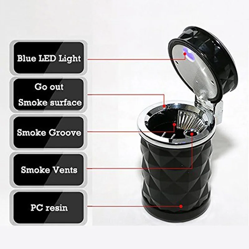 Car Ashtray With Led Light Rhinestone Ashtray Car Smokeless Smoke Cup