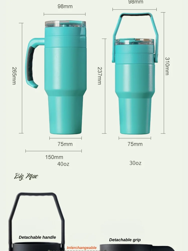 Wholesale custom 40 oz double wall insulated stainless steel coffee tumbler 30oz 40oz outdoor travel mugs with handle