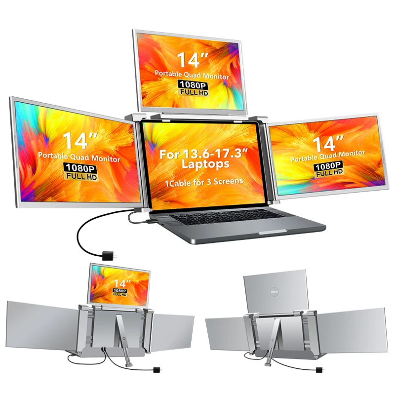 2024 Portable Tri Screen Monitor - 14 Inch Quadruple Display for