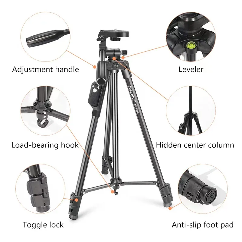 Neepho 8810 Professional High Quality DSLR Camera Tripod Stand Photography  Photo Video Aluminum Camera Tripod