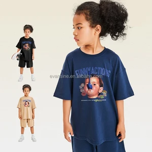 Kids T Shirt and Shorts Set Customizable 230g Funny Cartoon Print Oversize Apparel for Boys Girls Multi Color
