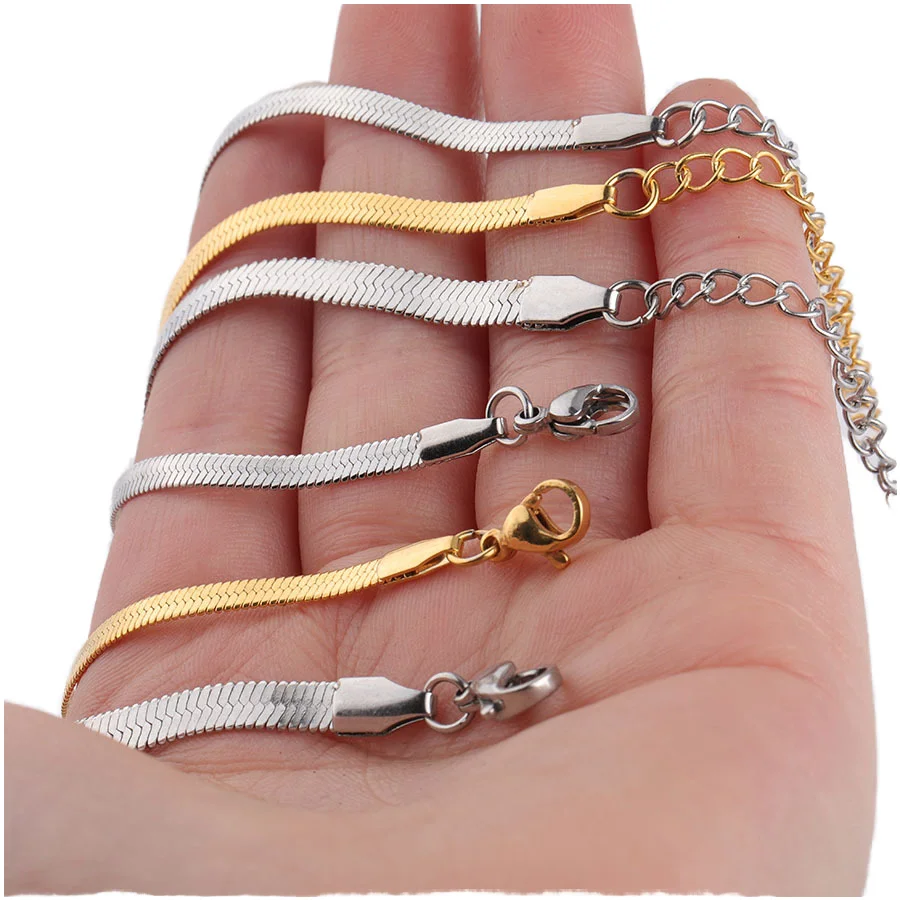 Korean-style Geometric Minimalist Stainless Steel Flat Chain 18K Gold Bracelet Feminine Touch Titanium Steel Snake Bone