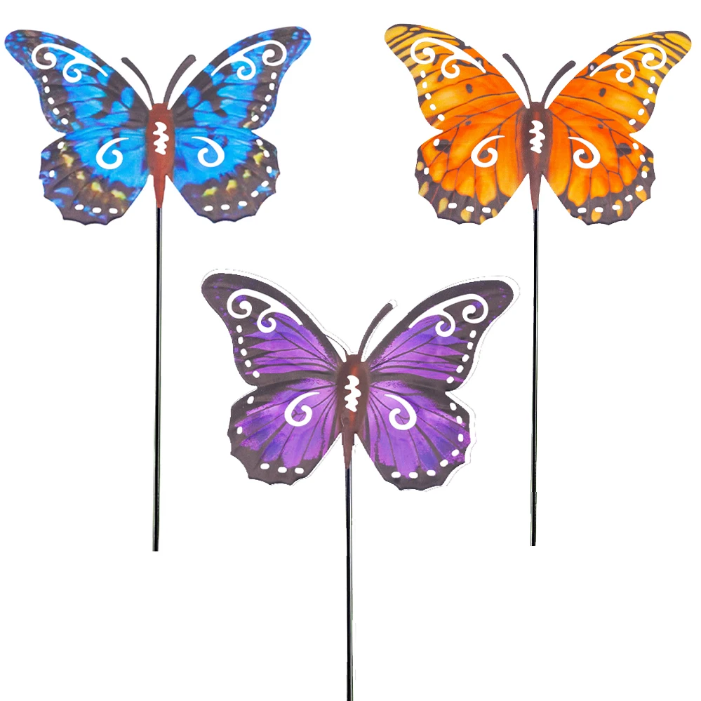 3 Pack Spring Yard Sign  Plant Stake Lawn Art Patio Outdoor  Metal  Butterfly Stakes  