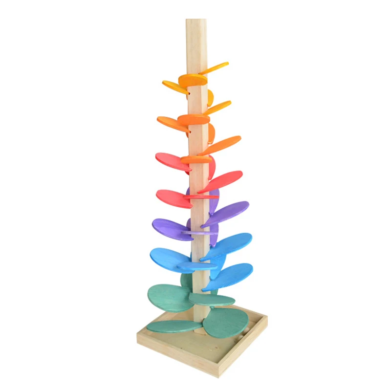 New Colorful Petals Pipe Assembly Stacking Marble Ball Run Track Blocks Waldorf Music Sound Tree Baby Educational Wooden Toy Box