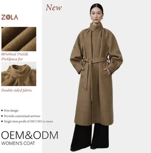 Hot Sale Handmade Casual Long Alpaca Fur Woolen Coat Winter Women's Clothing Outerwear Keep Warm with Belt