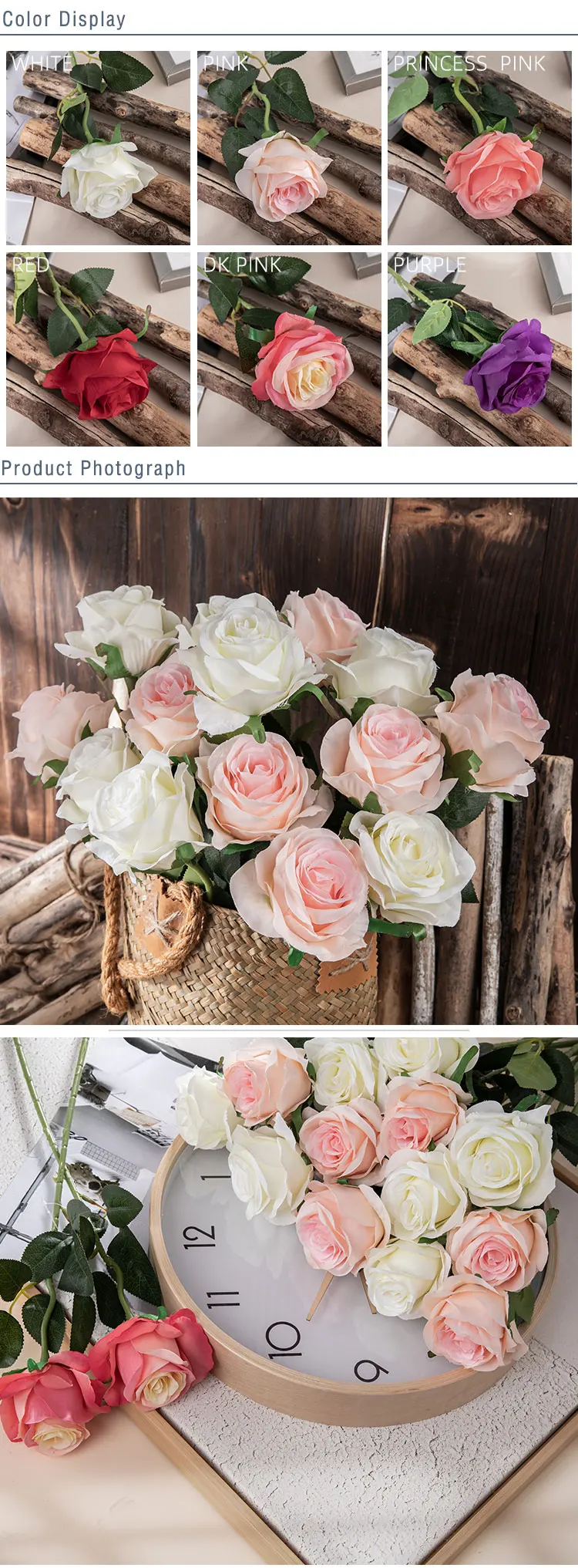 Royal Blue Artificial Flowers Real Touch Tea Rose Silk Flora For Home