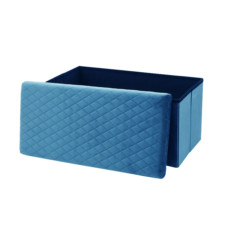 Folding Cube Home Velvet Fabric Beige Footstool Ottoman Storage Box Seat Bench