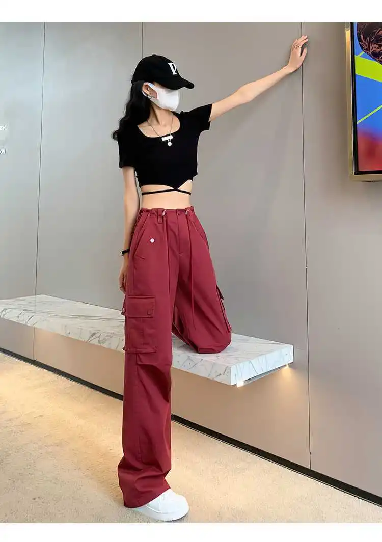 Cargo Y2K Retro overalls children's 2023  New American sweet cool style slimming loose wide leg casual pants ladies trousers