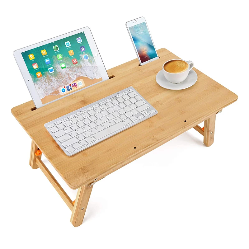 Drawing Table  Laptop Desk Adjustable Drafting Desk Foldable Bamboo Bed Tray with Tablet Slot