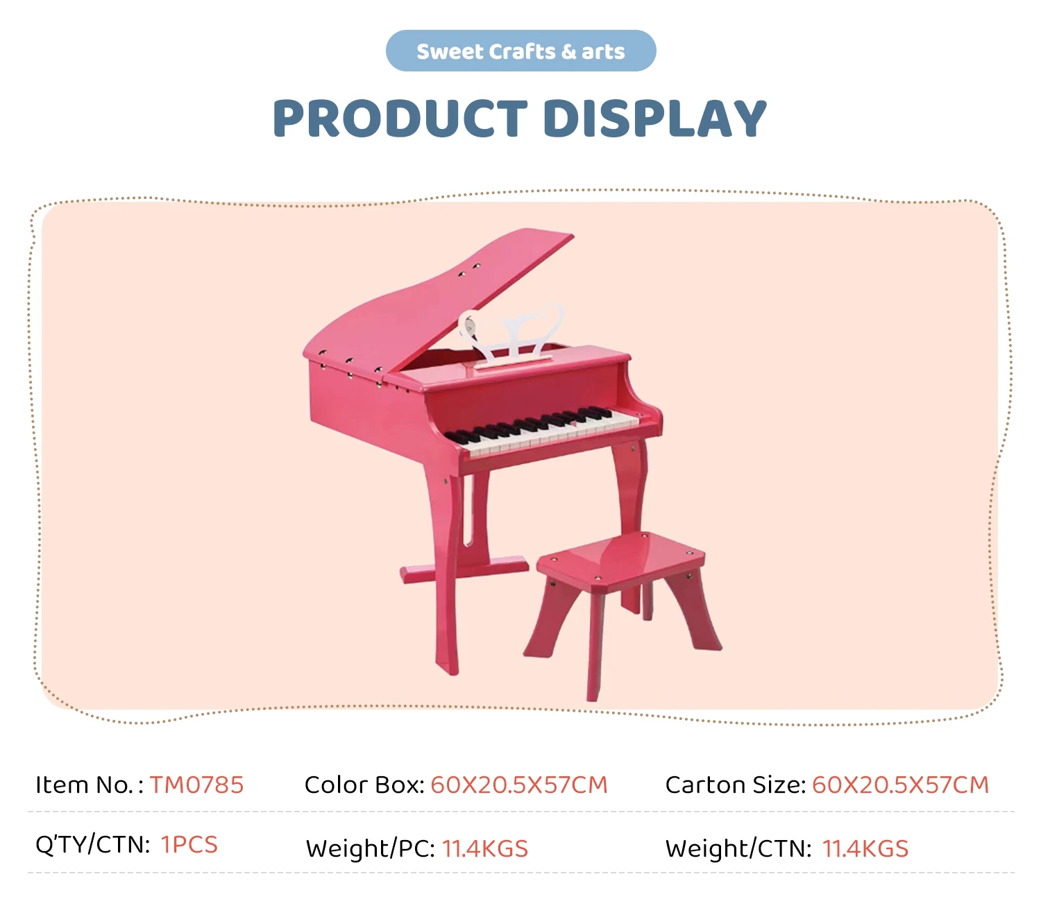 Piano de Madeira Acústico Infantil com 30 Teclas Rosa Instrumentos Musicais  Bambalalão Brinquedos Educativos