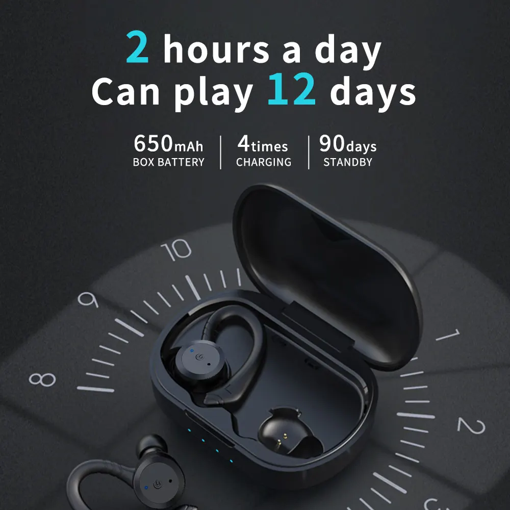 BE1034 Blue Tooth Earbuds IPX7 Waterproof Sport Headset Totally 25 Hours Battery Life Stereo Sound Effect Ear Hook Earphones