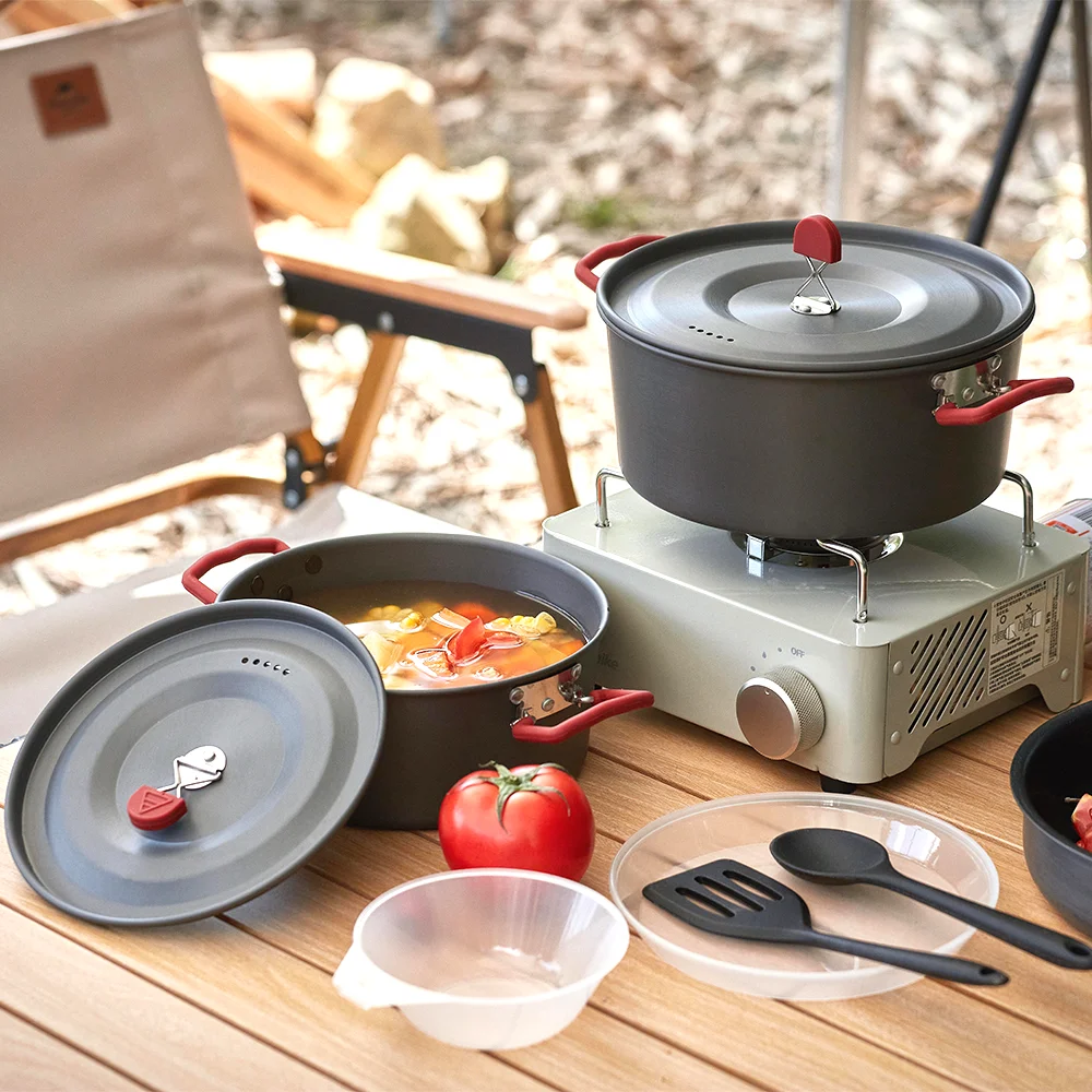 Factory Price 4Pcs Hard Anodized Aluminum Cookware Pan Set Camping Cooking Pot Set For Camping