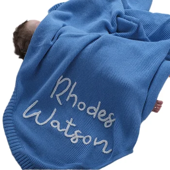 Handmade Embroidered Name Children's Baby Stroller Cover Customizable Knitted Nap Blanket