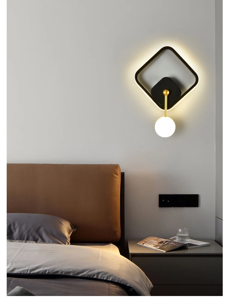 chambre à coucher Applique murale ronde à LED pour intérieur Applique murale moderne en forme d'anneau Couleur : noir Pour salon 