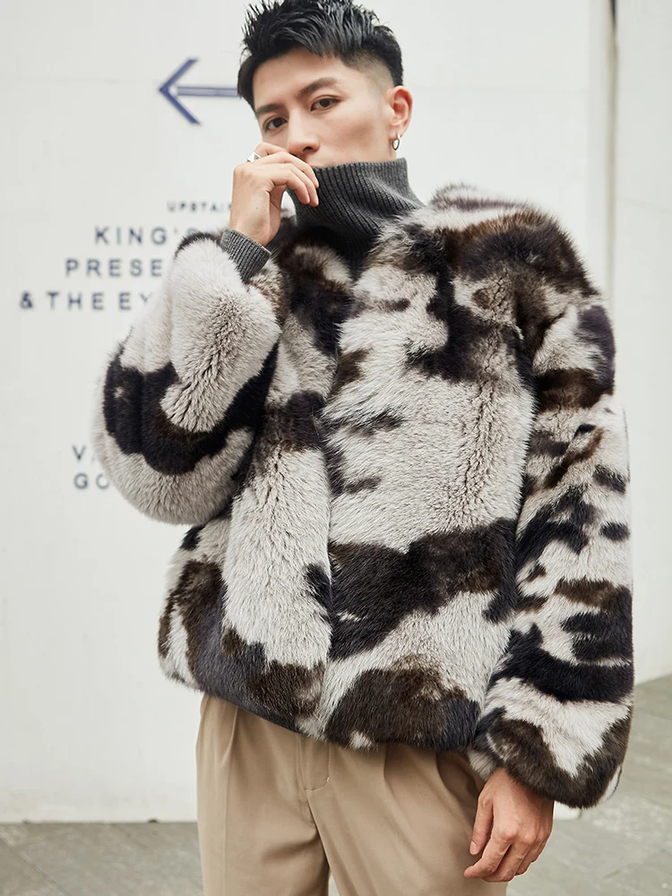 Shop Our New Design High-End Leopard Print Real Fox Fur Coat for Men