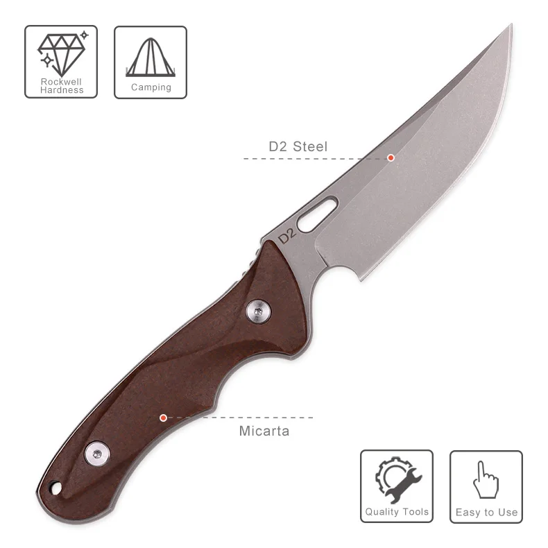 2023 New Micarta Handle Hunting Knife D2 Outdoor Camping Survival Defensive Fixed Blade Knives