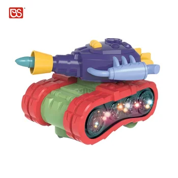 BS Toy Transparent Dynamic Music Track Universal Concept Universial Flashing Light Gear Electric Tank Toy With Sound