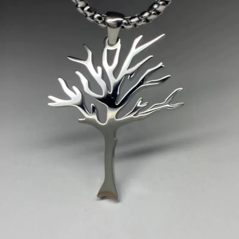 Hip-Hop Style Silver Stainless Steel Tree of Life Pendant Necklace