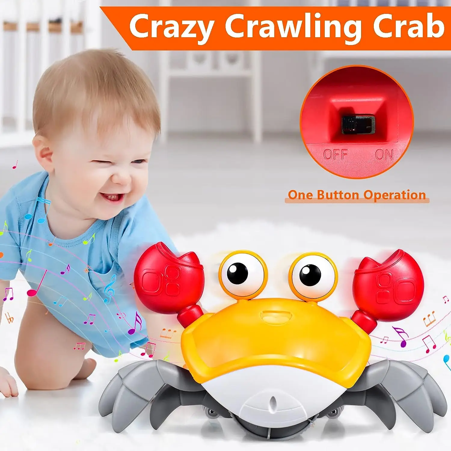SKY-TOUCH Electric Runaway Crab Toddler Interactive Learning Development Toy Music LED Light Crawling Crab Baby Toy Instrument