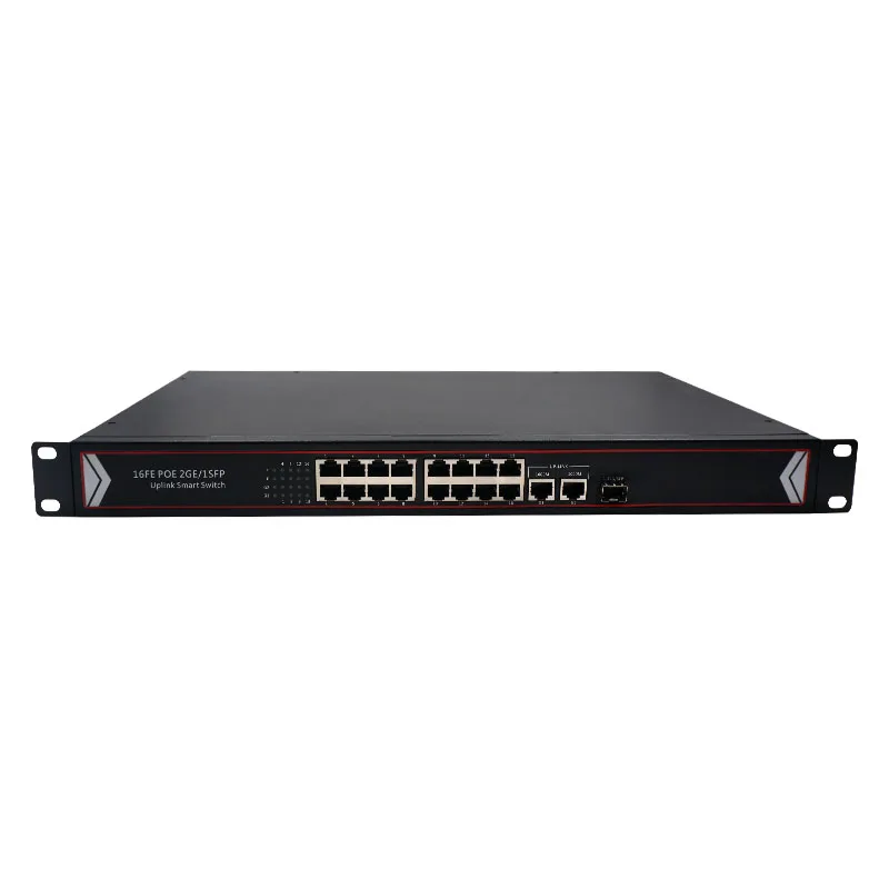 10/100Mbps 16 Poort PoE Met 2 Gigabit RJ45 1 SFP Poort 260W Power Over Ethernet 1U Rackmount POE Switch