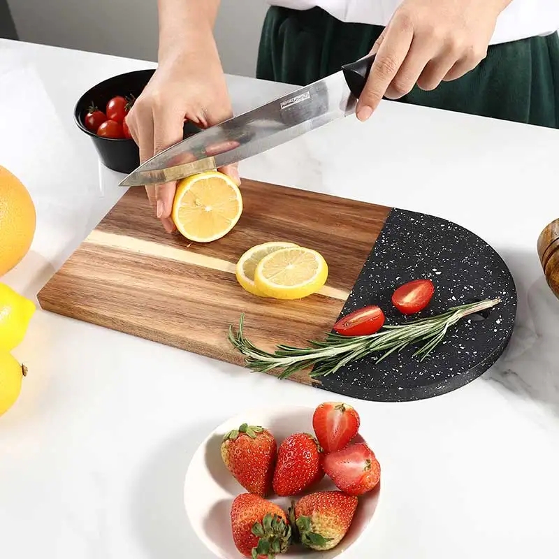 Customized Design Handcrafted Marble And Wood Chopping Board Black