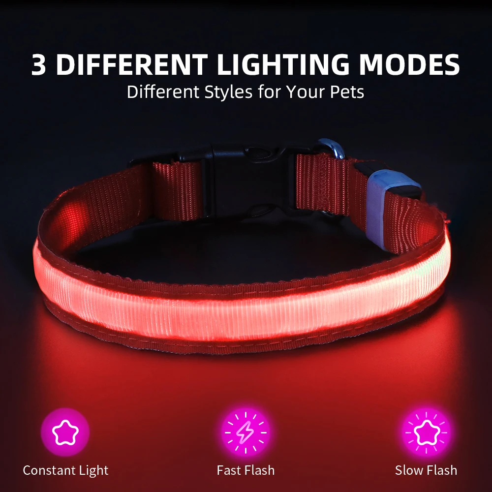 China Wholesale Customized Led Light up Dog Collar Pet Accessories Rechargeable Waterproof Dog Led Collar